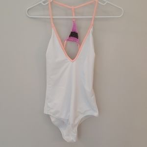 Macrame back deep v neck one-piece